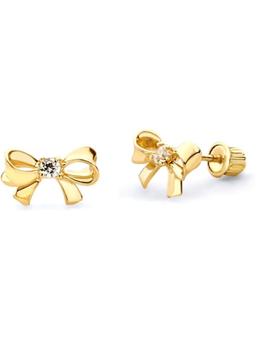 14k REAL Yellow Gold Bowtie Stud Earrings with Screw Back